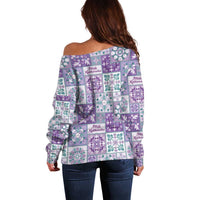 Mele Kalikimaka Hawaii Christmas Off Shoulder Sweater Poni Seamless Floral Motif - Polynesian Pride
