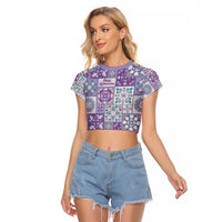 Mele Kalikimaka Hawaii Christmas Raglan Cropped T Shirt Poni Seamless Floral Motif - Polynesian Pride