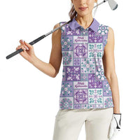 Mele Kalikimaka Hawaii Christmas Women Sleeveless Polo Shirt Poni Seamless Floral Motif LT9 - Polynesian Pride