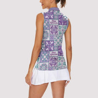 Mele Kalikimaka Hawaii Christmas Women Sleeveless Polo Shirt Poni Seamless Floral Motif LT9 - Polynesian Pride