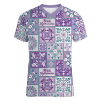Mele Kalikimaka Hawaii Christmas Women V-Neck T-Shirt Poni Seamless Floral Motif LT9 Female Purple - Polynesian Pride