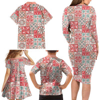 Mele Kalikimaka Hawaii Christmas Family Matching Long Sleeve Bodycon Dress and Hawaiian Shirt Ulaula Seamless Floral Motif LT9 - Polynesian Pride
