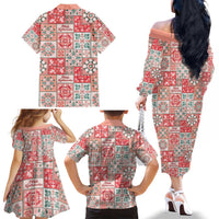 Mele Kalikimaka Hawaii Christmas Family Matching Off The Shoulder Long Sleeve Dress and Hawaiian Shirt Ulaula Seamless Floral Motif LT9 - Polynesian Pride