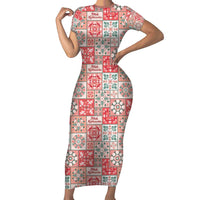 Mele Kalikimaka Hawaii Christmas Family Matching Short Sleeve Bodycon Dress and Hawaiian Shirt Ulaula Seamless Floral Motif LT9 Mom's Dress Red - Polynesian Pride