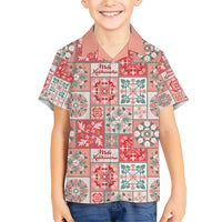 Mele Kalikimaka Hawaii Christmas Family Matching Short Sleeve Bodycon Dress and Hawaiian Shirt Ulaula Seamless Floral Motif LT9 Son's Shirt Red - Polynesian Pride