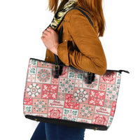 Mele Kalikimaka Hawaii Christmas Leather Tote Bag Ulaula Seamless Floral Motif - Polynesian Pride