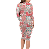 Mele Kalikimaka Hawaii Christmas Long Sleeve Bodycon Dress Ulaula Seamless Floral Motif - Polynesian Pride
