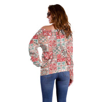 Mele Kalikimaka Hawaii Christmas Off Shoulder Sweater Ulaula Seamless Floral Motif - Polynesian Pride
