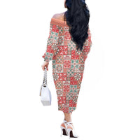Mele Kalikimaka Hawaii Christmas Off The Shoulder Long Sleeve Dress Ulaula Seamless Floral Motif - Polynesian Pride