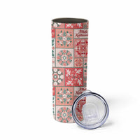 Mele Kalikimaka Hawaii Christmas Skinny Tumbler Ulaula Seamless Floral Motif - Polynesian Pride