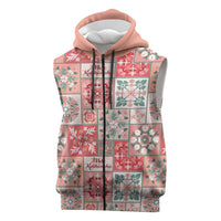 Mele Kalikimaka Hawaii Christmas Sleeveless Zip Hoodie Ulaula Seamless Floral Motif - Polynesian Pride