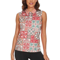 Mele Kalikimaka Hawaii Christmas Women Sleeveless Polo Shirt Ulaula Seamless Floral Motif LT9 - Polynesian Pride