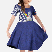 New Caledonia Kagu Bird Family Matching Off The Shoulder Long Sleeve Dress and Hawaiian Shirt Polynesian Tropical Flowers LT9 Daughter's Dress Blue - Polynesian Pride
