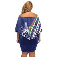 New Caledonia Kagu Bird Family Matching Off Shoulder Short Dress and Hawaiian Shirt Polynesian Tropical Flowers LT9 - Polynesian Pride