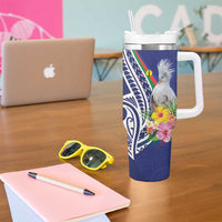 New Caledonia Kagu Bird Tumbler With Handle Polynesian Tropical Flowers