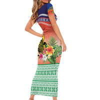 New Caledonia Nautilus Shell Family Matching Short Sleeve Bodycon Dress and Hawaiian Shirt Polynesian Tropical Flowers