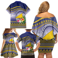 Tokelau Tuluma Family Matching Off Shoulder Short Dress and Hawaiian Shirt Polynesian Tropical Flowers LT9 - Polynesian Pride