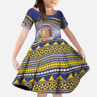 Tokelau Tuluma Family Matching Tank Maxi Dress and Hawaiian Shirt Polynesian Tropical Flowers LT9 Daughter's Dress Blue - Polynesian Pride