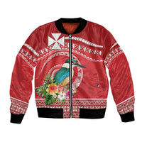 Wallis et Futuna Kingfisher Bomber Jacket Polynesian Tropical Flowers LT9 Unisex Red - Polynesian Pride