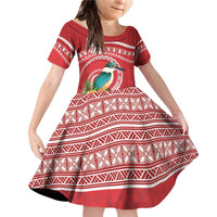 Wallis et Futuna Kingfisher Family Matching Off Shoulder Short Dress and Hawaiian Shirt Polynesian Tropical Flowers LT9 Daughter's Dress Red - Polynesian Pride