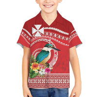 Wallis et Futuna Kingfisher Family Matching Summer Maxi Dress and Hawaiian Shirt Polynesian Tropical Flowers LT9 Son's Shirt Red - Polynesian Pride
