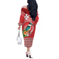 Wallis et Futuna Kingfisher Off The Shoulder Long Sleeve Dress Polynesian Tropical Flowers LT9 - Polynesian Pride