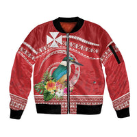 Wallis et Futuna Kingfisher Sleeve Zip Bomber Jacket Polynesian Tropical Flowers LT9 Unisex Red - Polynesian Pride