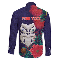 Maori Wheku Meri Kirihimete Personalised Family Matching Off The Shoulder Long Sleeve Dress and Hawaiian Shirt All Blue Indigenous Maori Motif - Polynesian Pride
