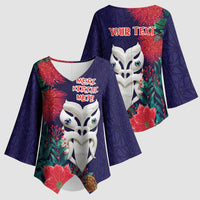Maori Wheku Meri Kirihimete Personalised Kimono Sleeve Blouse All Blue Indigenous Maori Motif - Polynesian Pride