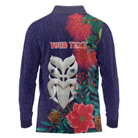 Maori Wheku Meri Kirihimete Personalised Long Sleeve Polo Shirt All Blue Indigenous Maori Motif - Polynesian Pride