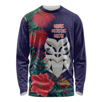 Maori Wheku Meri Kirihimete Personalised Long Sleeve Shirt All Blue Indigenous Maori Motif - Polynesian Pride