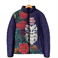 Maori Wheku Meri Kirihimete Personalised Padded Jacket All Blue Indigenous Maori Motif - Polynesian Pride