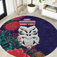 Maori Wheku Meri Kirihimete Personalised Round Carpet All Blue Indigenous Maori Motif - Polynesian Pride