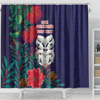 Maori Wheku Meri Kirihimete Personalised Shower Curtain All Blue Indigenous Maori Motif - Polynesian Pride