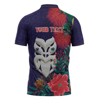 Maori Wheku Meri Kirihimete Personalised Zipper Polo Shirt All Blue Indigenous Maori Motif - Polynesian Pride