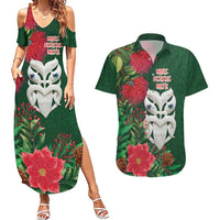 Maori Wheku Meri Kirihimete Personalised Couples Matching Summer Maxi Dress and Hawaiian Shirt All Green Indigenous Maori Motif - Polynesian Pride