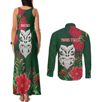 Maori Wheku Meri Kirihimete Personalised Couples Matching Tank Maxi Dress and Long Sleeve Button Shirt All Green Indigenous Maori Motif - Polynesian Pride