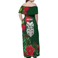 Maori Wheku Meri Kirihimete Personalised Family Matching Off Shoulder Maxi Dress and Hawaiian Shirt All Green Indigenous Maori Motif - Polynesian Pride