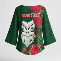Maori Wheku Meri Kirihimete Personalised Kimono Sleeve Blouse All Green Indigenous Maori Motif - Polynesian Pride
