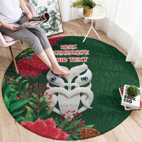 Maori Wheku Meri Kirihimete Personalised Round Carpet All Green Indigenous Maori Motif - Polynesian Pride