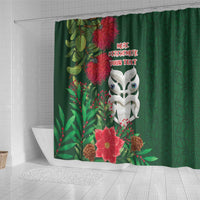 Maori Wheku Meri Kirihimete Personalised Shower Curtain All Green Indigenous Maori Motif - Polynesian Pride