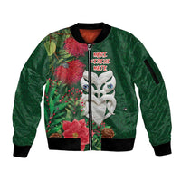 Maori Wheku Meri Kirihimete Personalised Sleeve Zip Bomber Jacket All Green Indigenous Maori Motif - Polynesian Pride