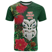 Maori Wheku Meri Kirihimete Personalised T Shirt All Green Indigenous Maori Motif - Polynesian Pride