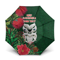 Maori Wheku Meri Kirihimete Personalised Umbrella All Green Indigenous Maori Motif - Polynesian Pride