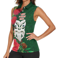 Maori Wheku Meri Kirihimete Personalised Women Sleeveless Polo Shirt All Green Indigenous Maori Motif - Polynesian Pride