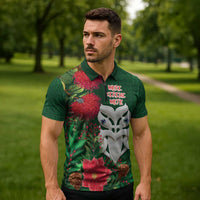 Maori Wheku Meri Kirihimete Personalised Zipper Polo Shirt All Green Indigenous Maori Motif - Polynesian Pride