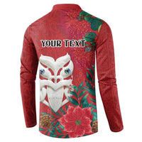 Maori Wheku Meri Kirihimete Personalised Button Sweatshirt All Red Indigenous Maori Motif LT9 - Polynesian Pride