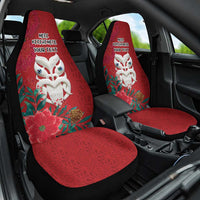 Maori Wheku Meri Kirihimete Personalised Car Seat Cover All Red Indigenous Maori Motif - Polynesian Pride