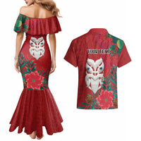 Maori Wheku Meri Kirihimete Personalised Couples Matching Mermaid Dress and Hawaiian Shirt All Red Indigenous Maori Motif - Polynesian Pride