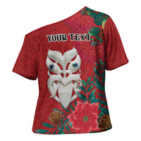 Maori Wheku Meri Kirihimete Personalised Cross Shoulder Shirt All Red Indigenous Maori Motif - Polynesian Pride